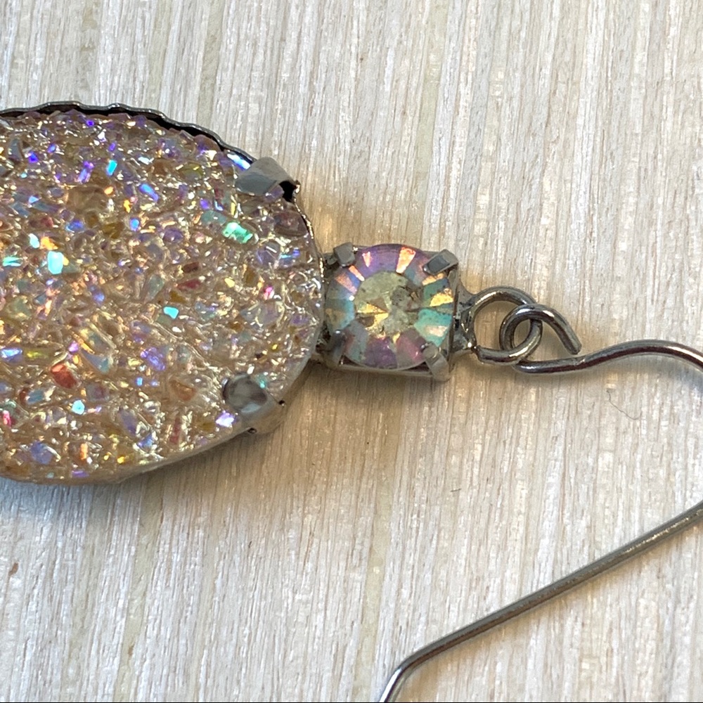 Silver Iridescent Crystal Dangle Earrings - Picture 6 of 7